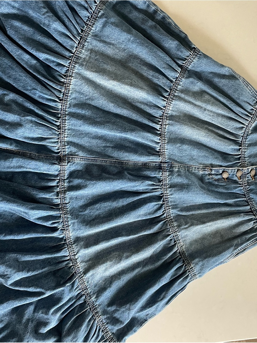 Denim A-Line Tiered Skirt in Medium Blue